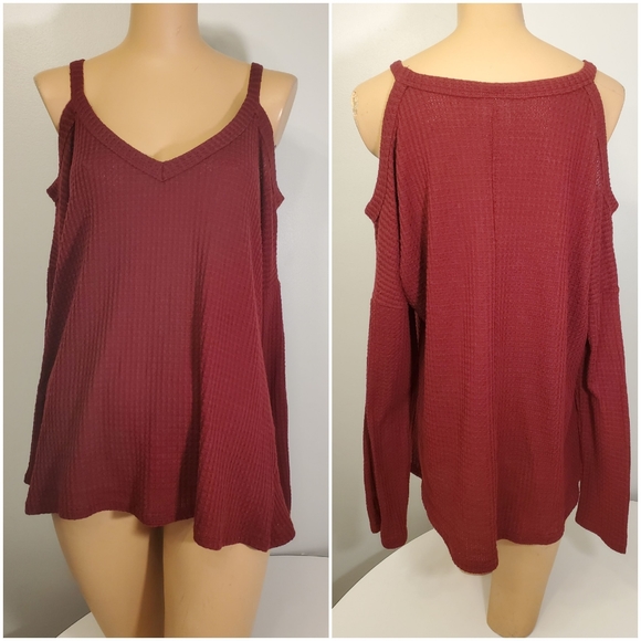 Self Esteem Sweaters - Self Esteem Maroon Off Shoulder Knitted Top